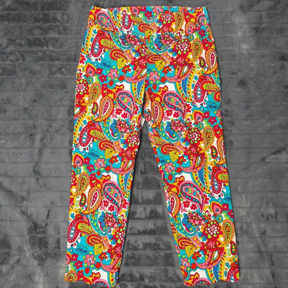 ATTYRE Petite Paisley Floral Stretch Straight Leg Pants Multi Color 10P 7R29758